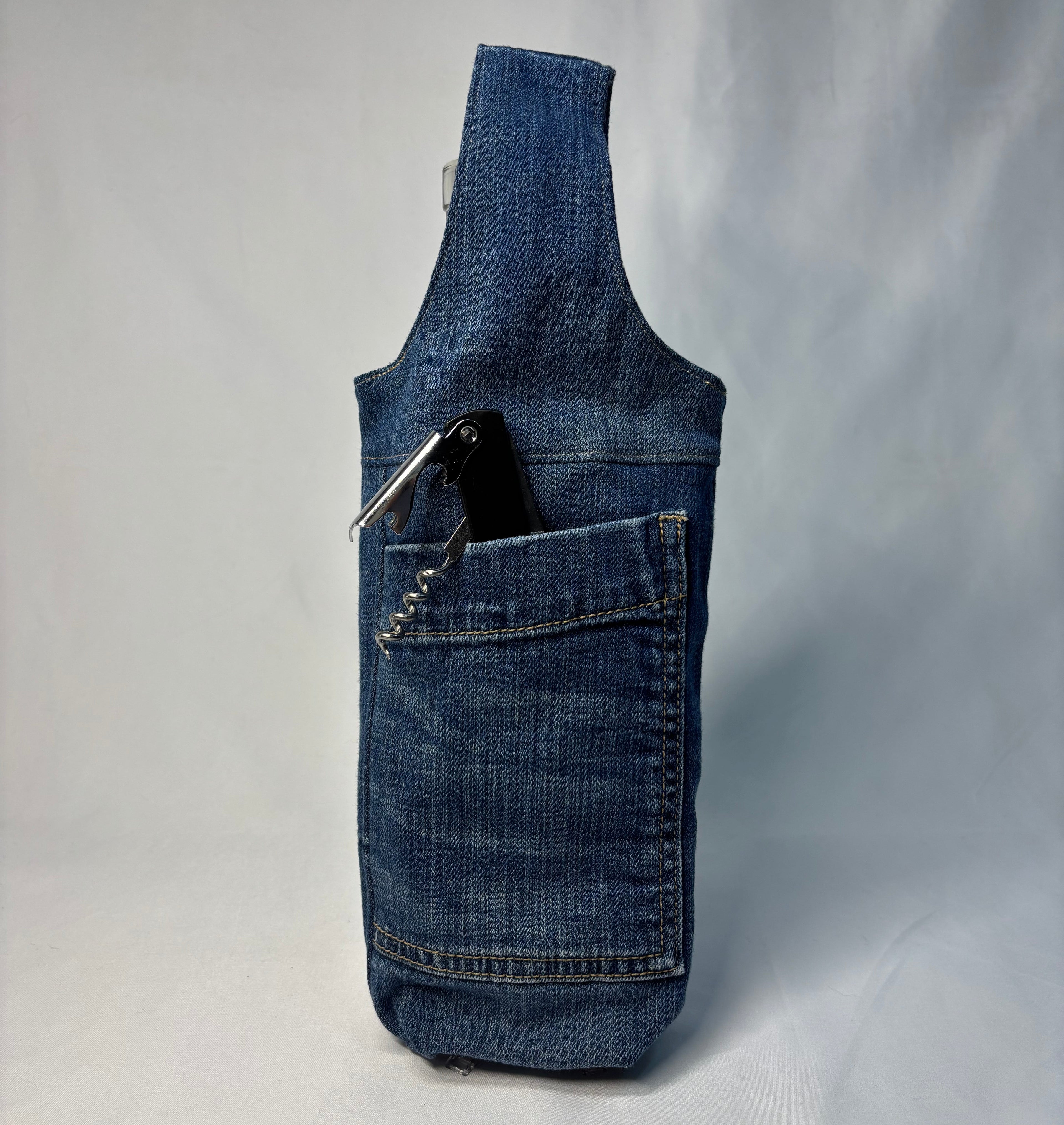 Upcycled Denim Wine Tote 2