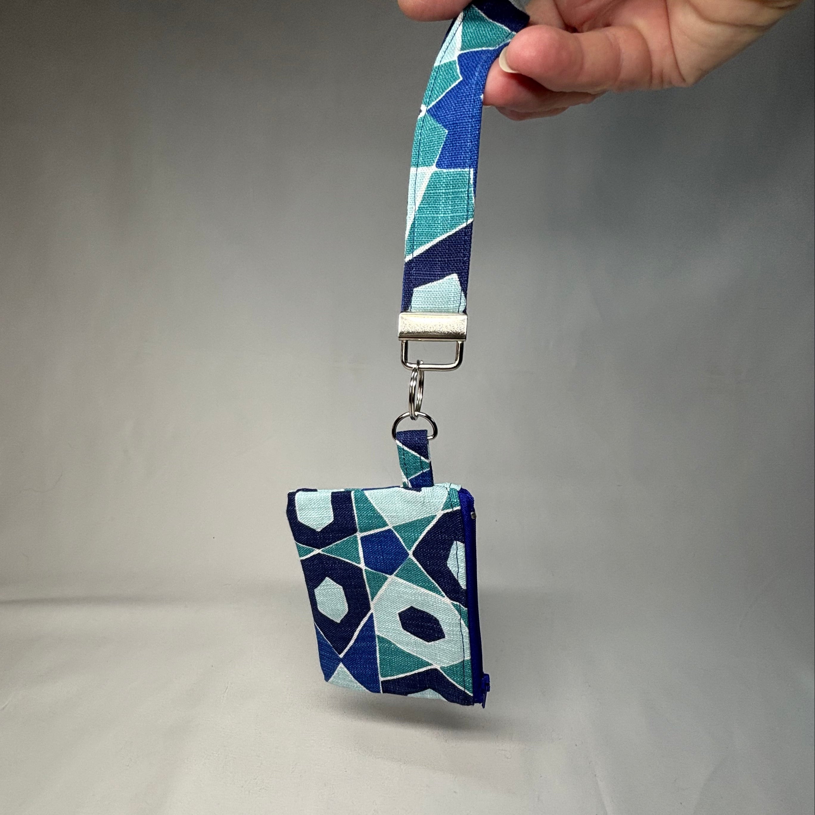 Upcycled Fabric Wristlet Pouch - Blue Print