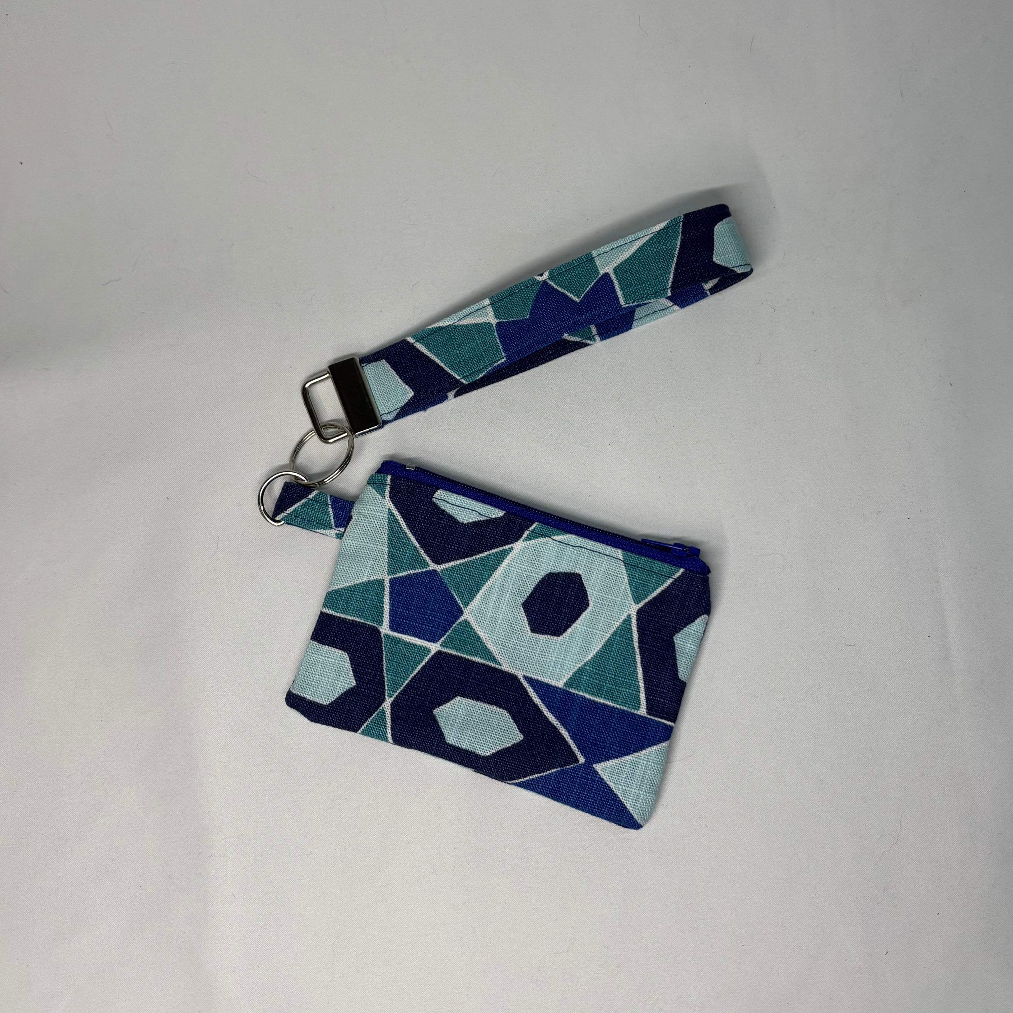 Upcycled Fabric Wristlet Pouch - Blue Print