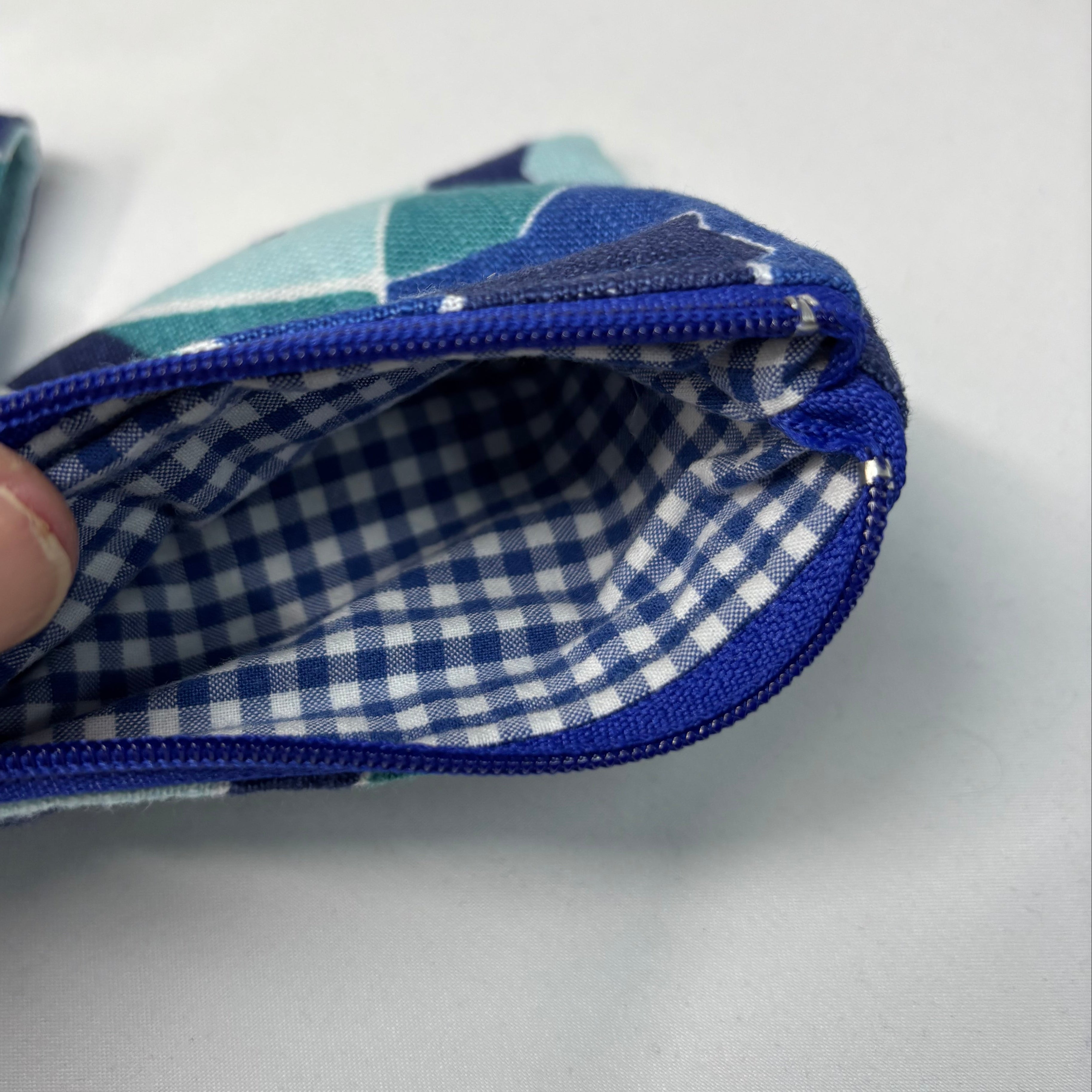 Upcycled Fabric Wristlet Pouch - Blue Print